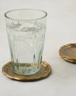 Vintage-Inspired Brass Coaster Set of Four