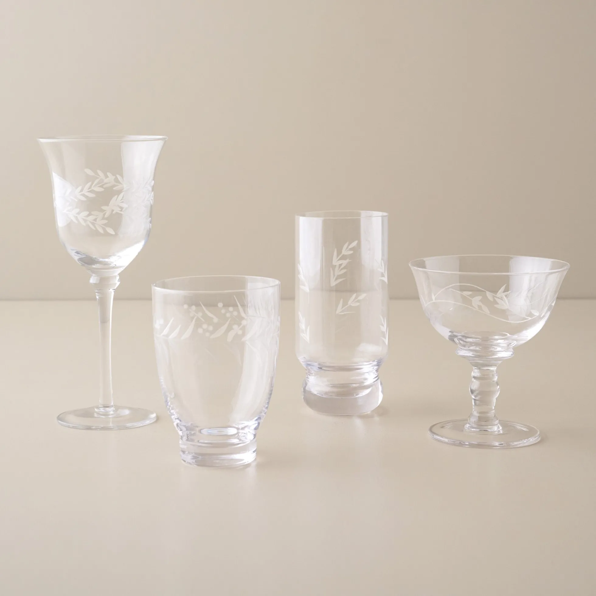 Vintage-Inspired Etched Glass Drinkware Bundle