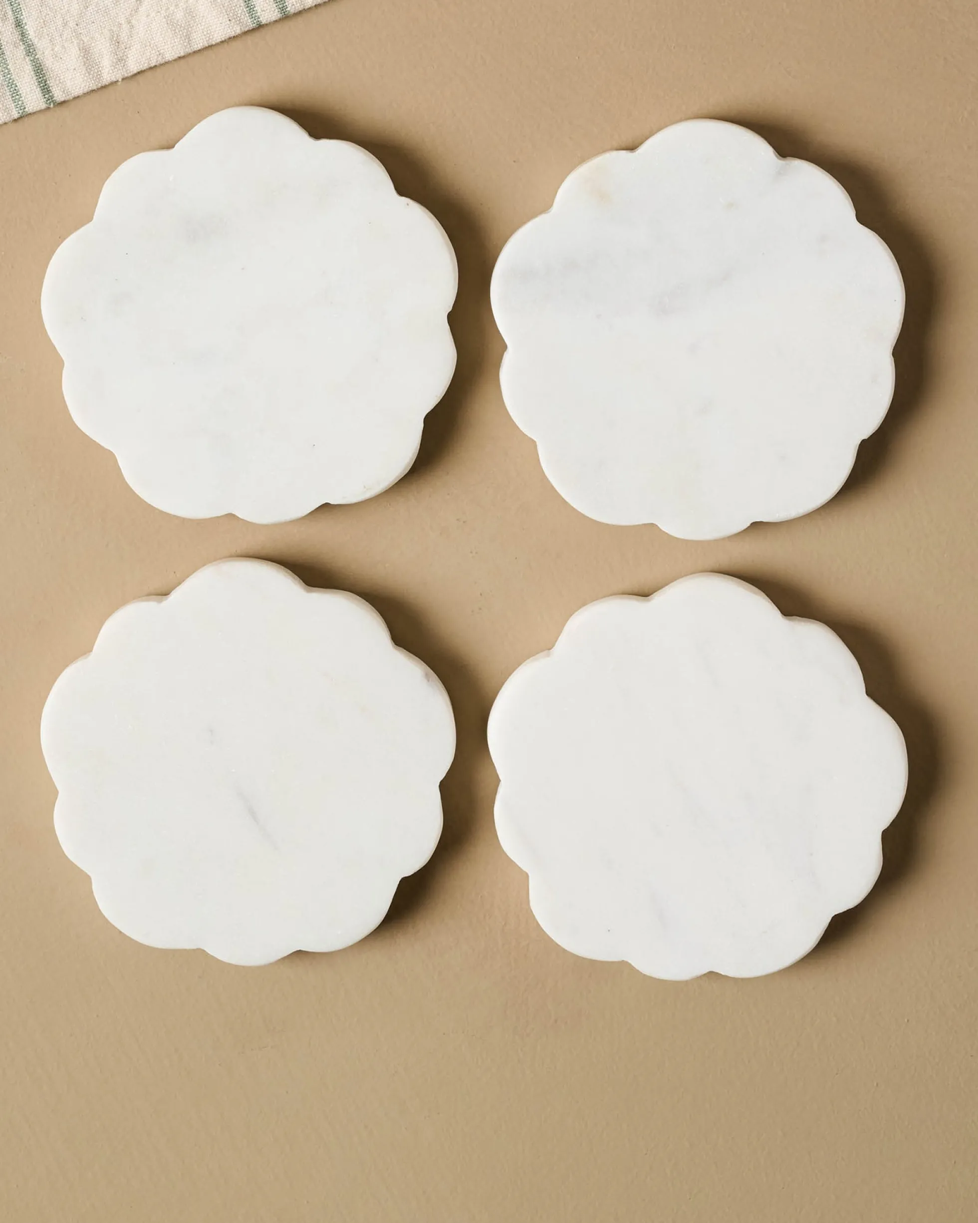 White Marble Scalloped Coaster Set