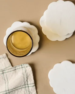 White Marble Scalloped Coaster Set