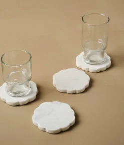White Marble Scalloped Coaster Set