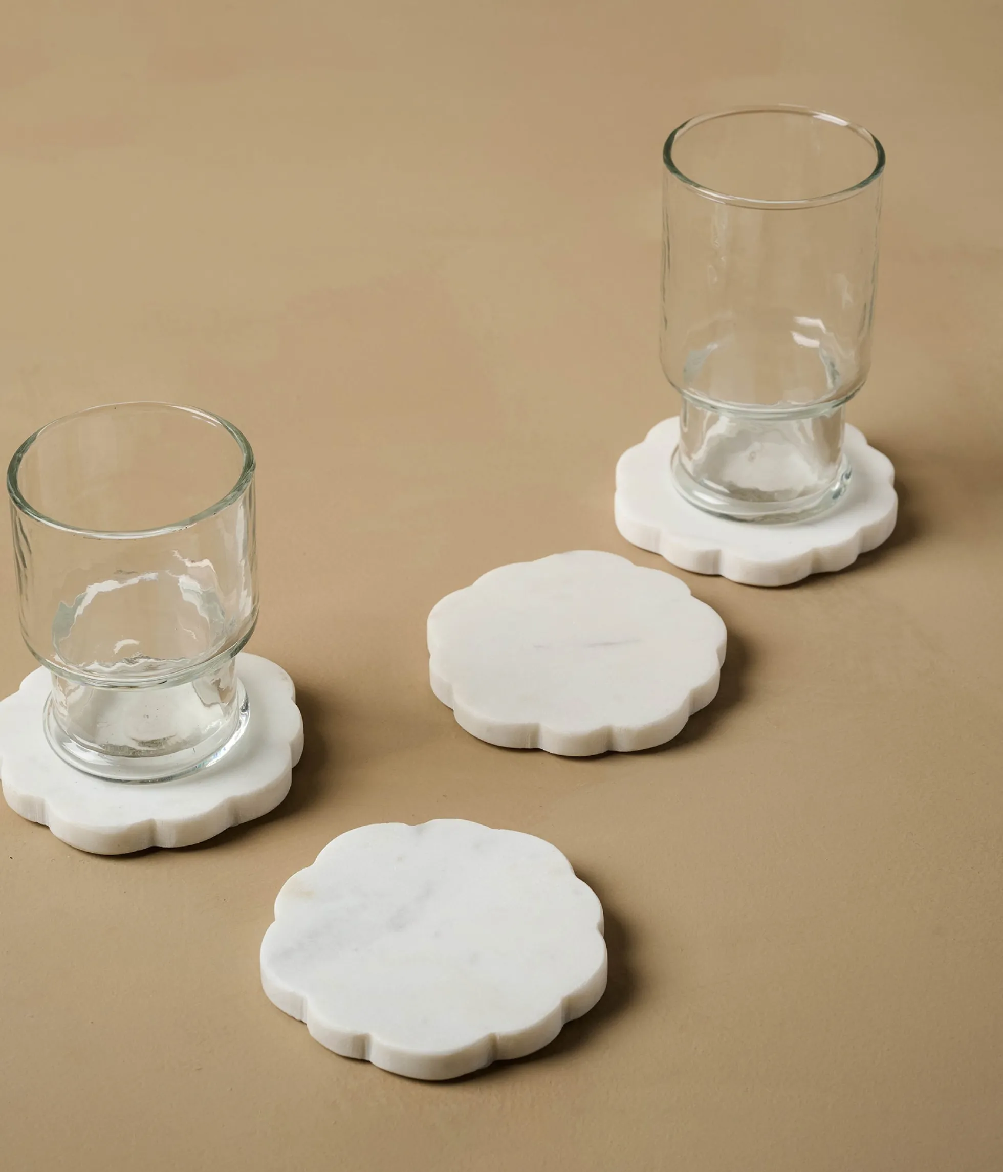 White Marble Scalloped Coaster Set