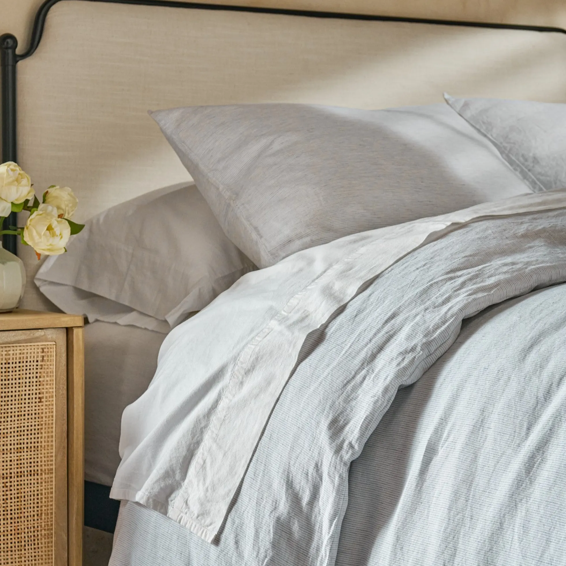 White Stripe Linen Cotton Duvet Cover