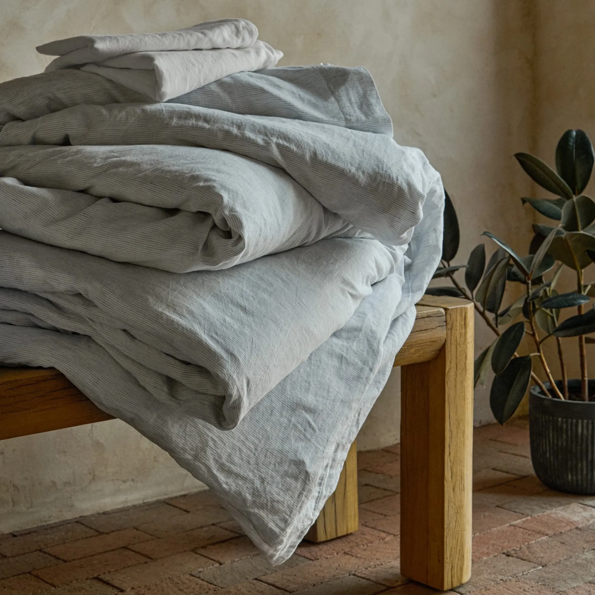 White Stripe Linen Cotton Duvet Cover