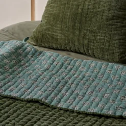 Winter Moss Audrey Velvet Block Print Quilt + Sham Set (Queen)