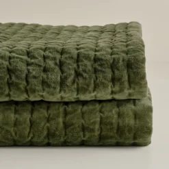 Winter Moss Audrey Velvet Block Print Quilt + Sham Set (Queen)