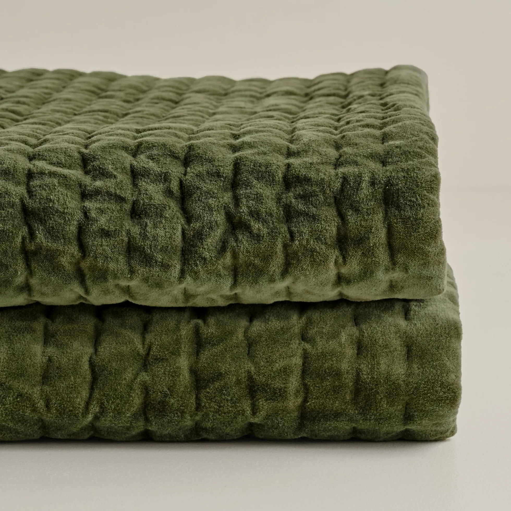 Winter Moss Audrey Velvet Block Print Quilt + Sham Set (Queen)