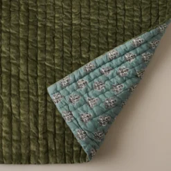 Winter Moss Audrey Velvet Block Print Quilt + Sham Set (Queen)